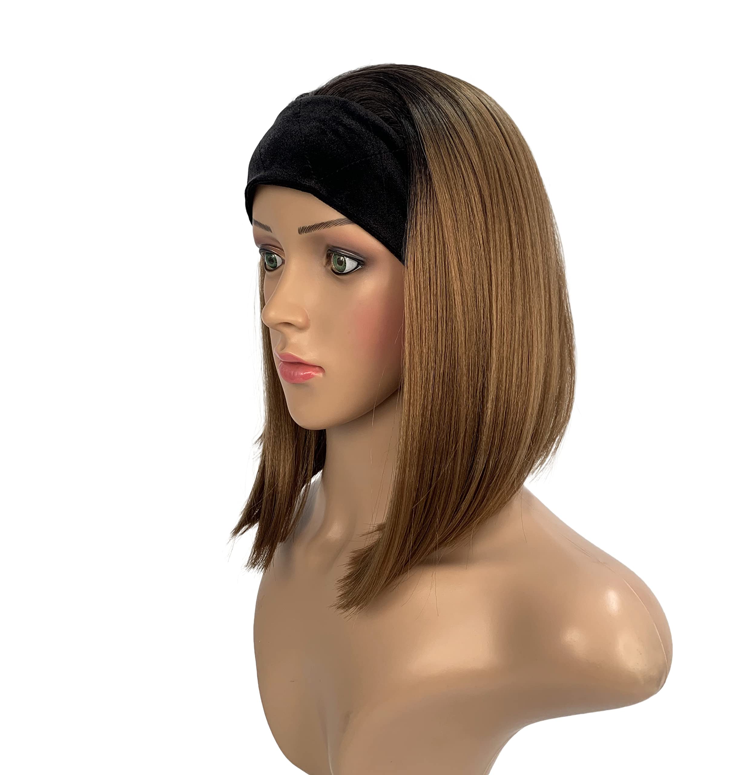 SLEEK Synthetic HeadBand Wigs Straight HeadBand Wig 11inches Headband Bob Wigs Short Wigs Heat Resistant Fiber Wig 120g (TT4/27)
