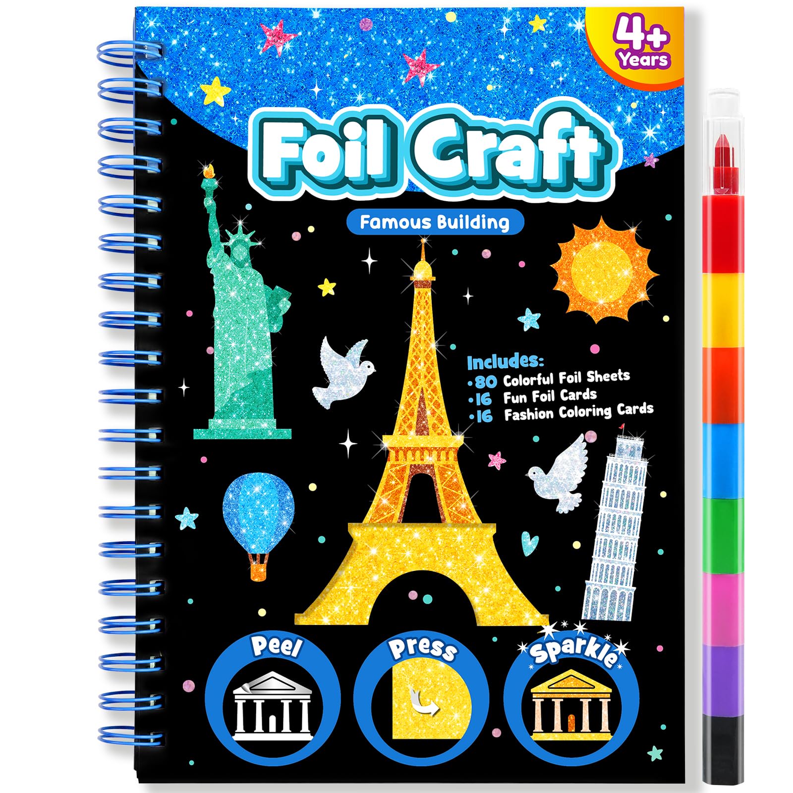 LIKYMO Foil Art for Kids - Foil Craft Book Art and Craft for Kids, DIY Creative Activity Gifts for 4 5 6 7 8 9 Year Old Girls Boys (Building)