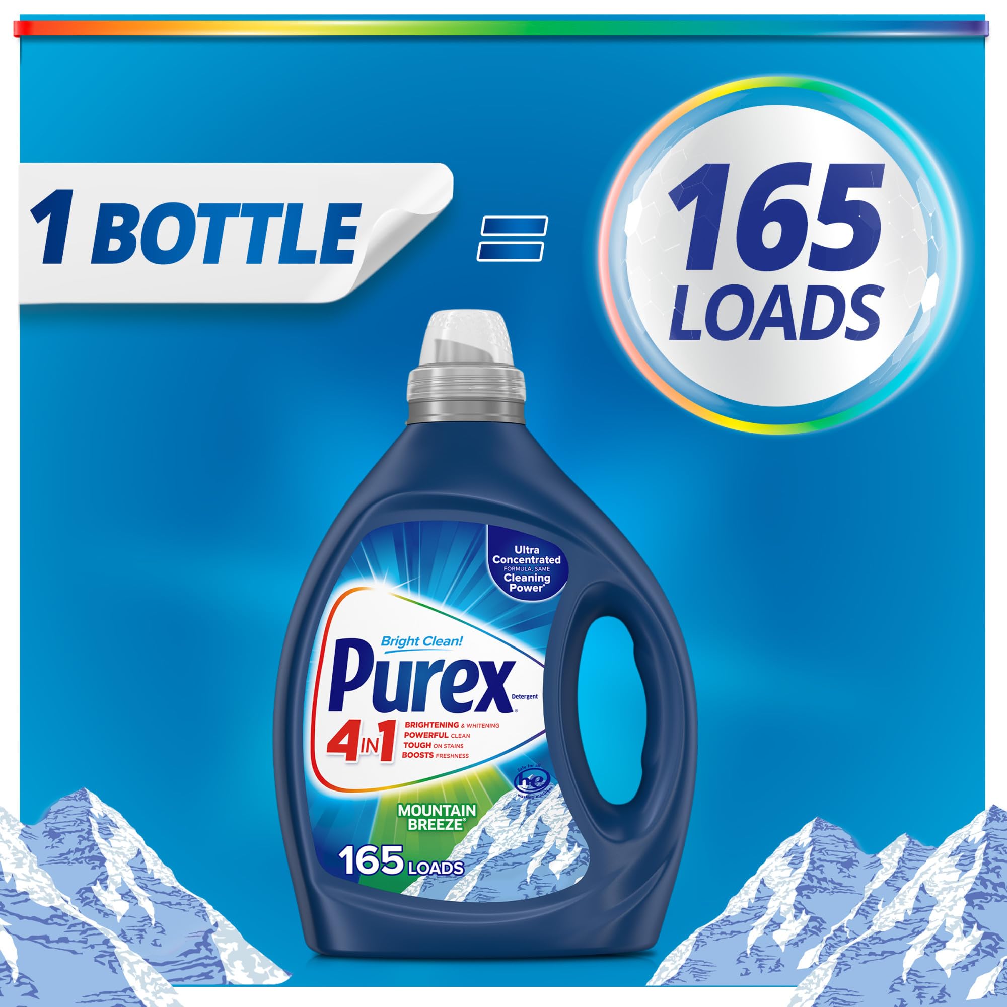 Purex Liquid Laundry Detergent, Ultra Concentrated, Mountain Breeze, 82.5 Ounce, 165 Loads