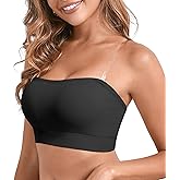 DEANGELMON Strapless Bras for Women Wireless Push Up Non-Slip Bandeau Bra Seamless Clear Straps TubeTop Padded Bralette