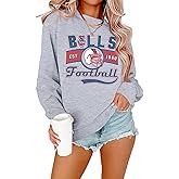 JINTING Football Sweatshirts Women Game Day: Football Letters Print Tee Game Day Long Sleeve Shirt Football Team Fans Tops