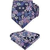 Alizeal Mens 3.15'' Natural Flower Pattern Tie with Floral Pocket Square Set