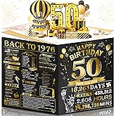 Aiunmiol 50th Birthday Card for Women Men, Jumbo Pop Up 50th Birthday Cards for Her Him, Happy 50th Birthday Decorations for 50 Year Old Women Men Funny Birthday Gifts, Review of 1975, Black Gold