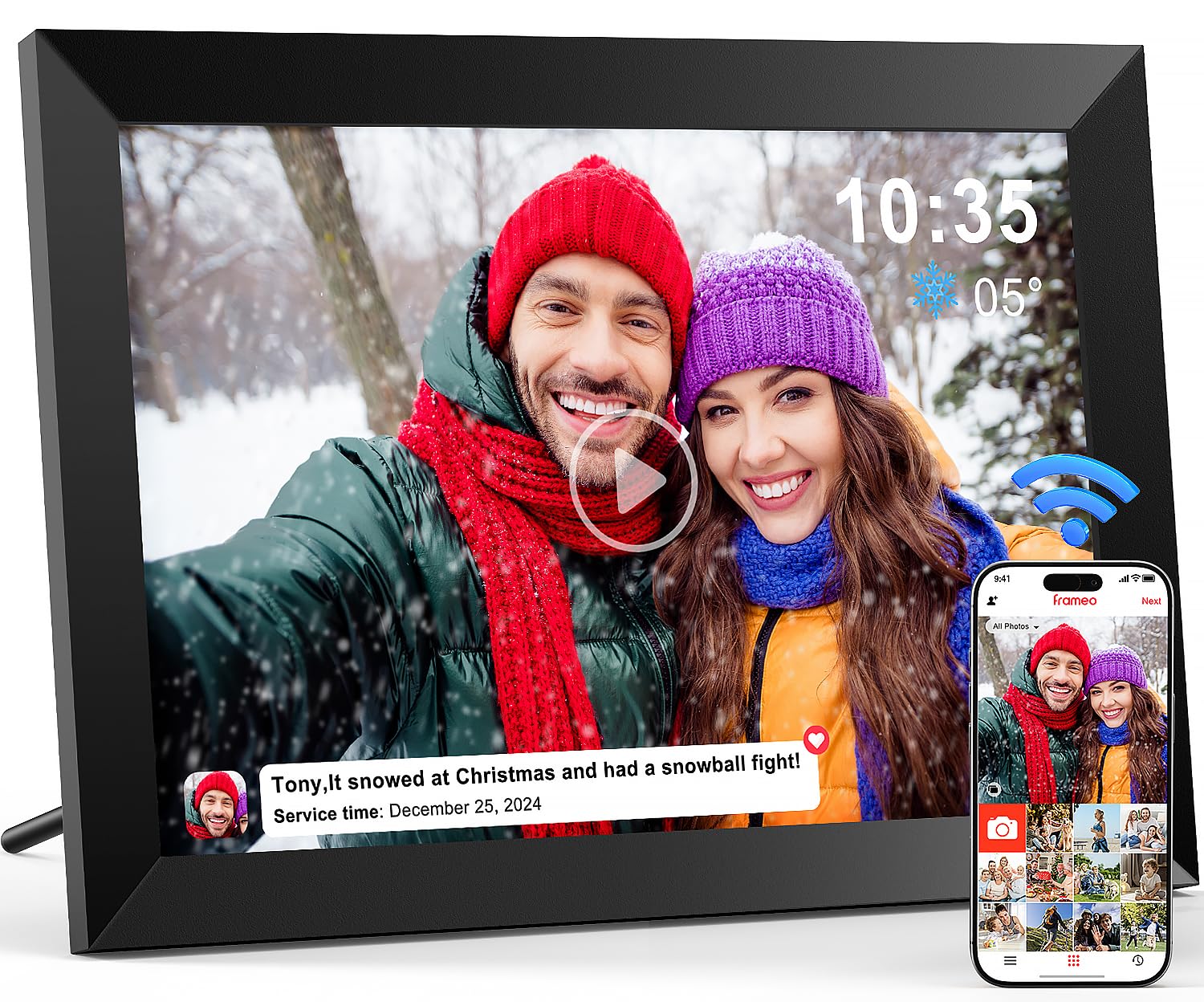 Digital Photo Frame WiFi 10.1 Inch, 1280 x 800 IPS LCD Touchscreen Smart Digital Picture Frame Built in 32GB Memory, Auto-Rotate Electronic Photo Frame, Share Photos/Videos via Frameo (Black)