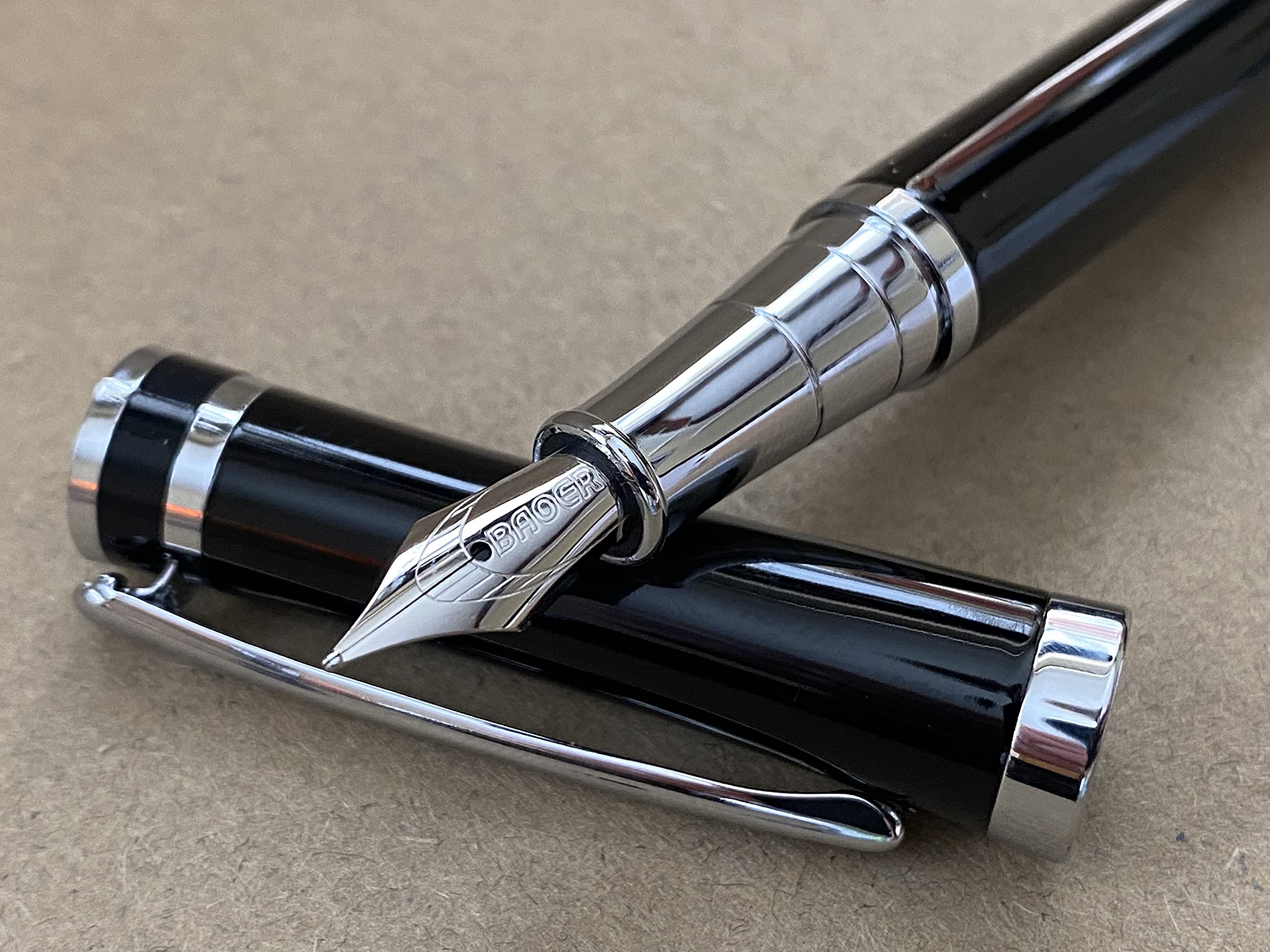 Rhapsody Luxury 3035 Executive Steel Fountain Pen BLACK Ink Pens ~ 0.5mm Medium-Fine Nib