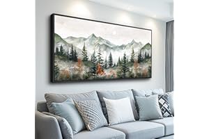 ZUITINGHUA Large Black Framed Wall Decor For Living Room Canvas Wall Art For Office Wall Decorations For Bedroom Forest Mountain Landscape Painting Modern Pictures Artwork Home Decor 24x48 In