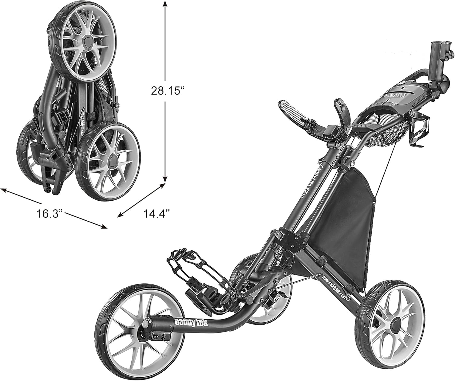 CaddyTek Caddylite EZ V8EZFold 3 Wheel Golf Push Cart Version 8, Dark