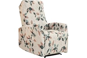 Printed Recliner Single Sofa Slipcover Spring Leaves Recliner Chair Cover Washable Armchair Protector with Storage Pockets fo