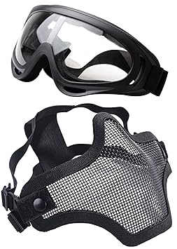Coofit Paintball Maskengläser, Softair Maske Halbe Maske Airsoft Maske Outdoor Maske Stahlnetz und Schutzbrillen 2 Set