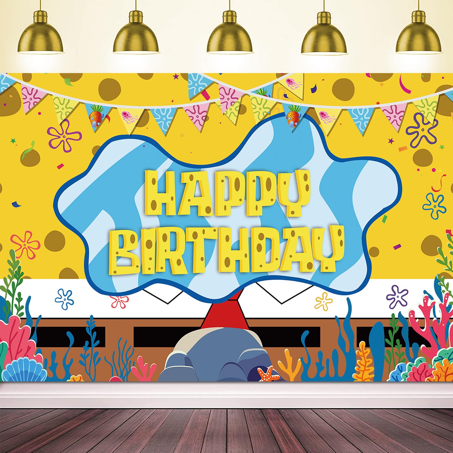 Photo 1 of Yellow Birthday Party Decorations Backdrop Banner 5x3Ft Happy Birthday Decorations Banner Background Photo Booth Props for Cute Themed Party Decor Supplies