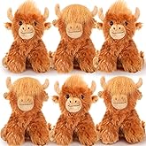 Blueweenly 6 Pcs Highland Cow Stuffed Animal Toy 6 Inch Brown Stuffed Highland Cow Plush Realistic Christmas Cattle Plushie Doll Gifts for Stress Relief Kids Boys Girls Presents Birthday Party Favor