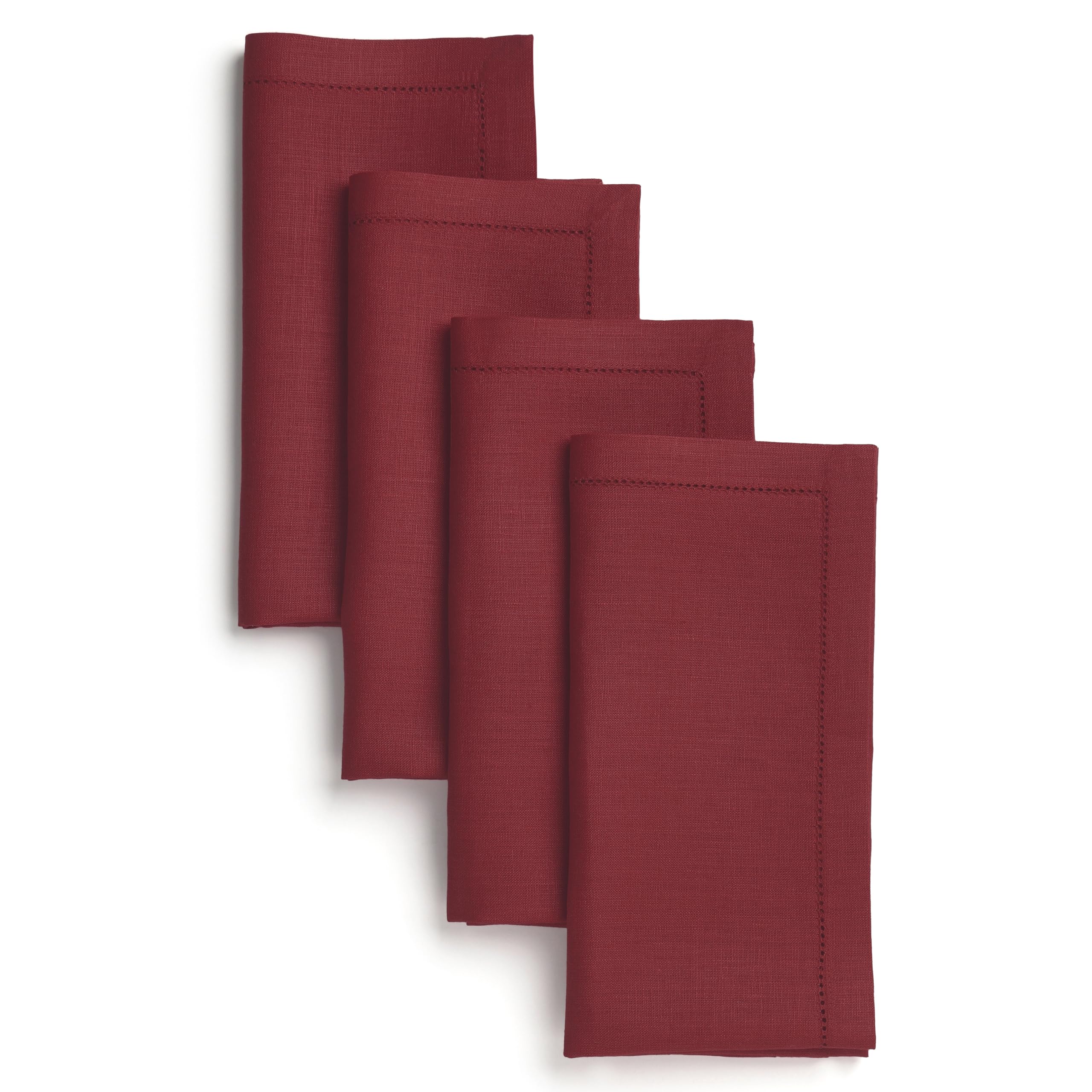 D'Moksha Homes Red Linen Napkins Set of 4 - Classic Hemstitch 100% Pure Linen Hemstitch Dinner Napkins 51 x 51 CM for Dining, Spring - Handcrafted and Machine Washable
