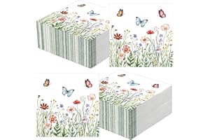 Wildflower Napkins, 100 PCS Floral Napkins Party Decorations, Spring Napkins Paper, Butterfly Flower Decorative Dinner Cockta