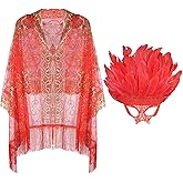 Mardi Gras Shawl Scarf Costume with Feather Headband Mask for Mardi Gras Party