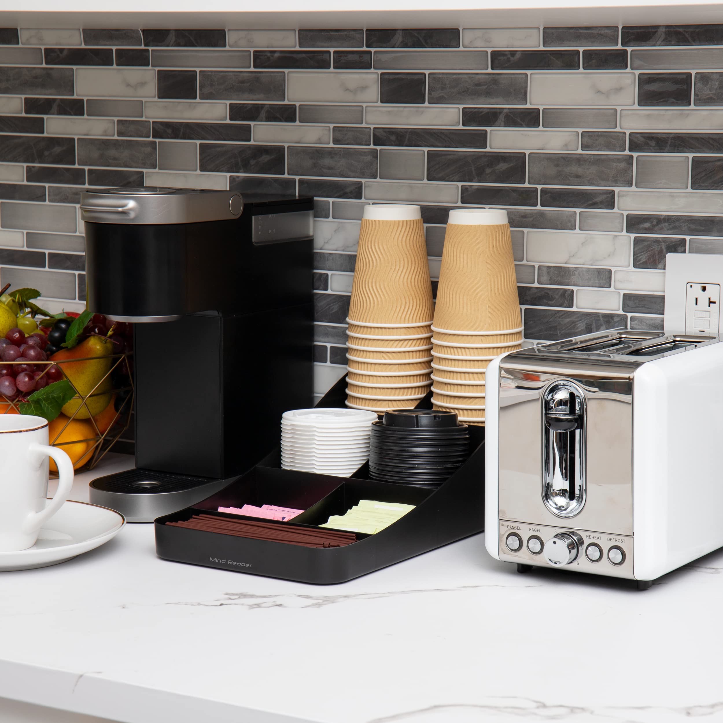 Mind Reader Cup and Condiment Station, Countertop Organizer, Coffee Bar, Kitchen, Stirrers, 7.25