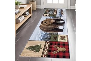 Rustic Wildlife Runner Rug 2.6x7 Brown Bear and Deer Rug, Lodge Style Wildlife Rugs, Hallway Runner Floor Mat for Entryway, R