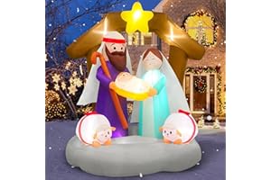 MICOCAH 6FT Tall Christmas Inflatables Nativity Scene Outdoor Decorations, Built-in LED Lights Funny Inflatable The Birth of Jesus Xmas Blow Up Yard Decoration for Holiday Party Indoor Lawn Decor