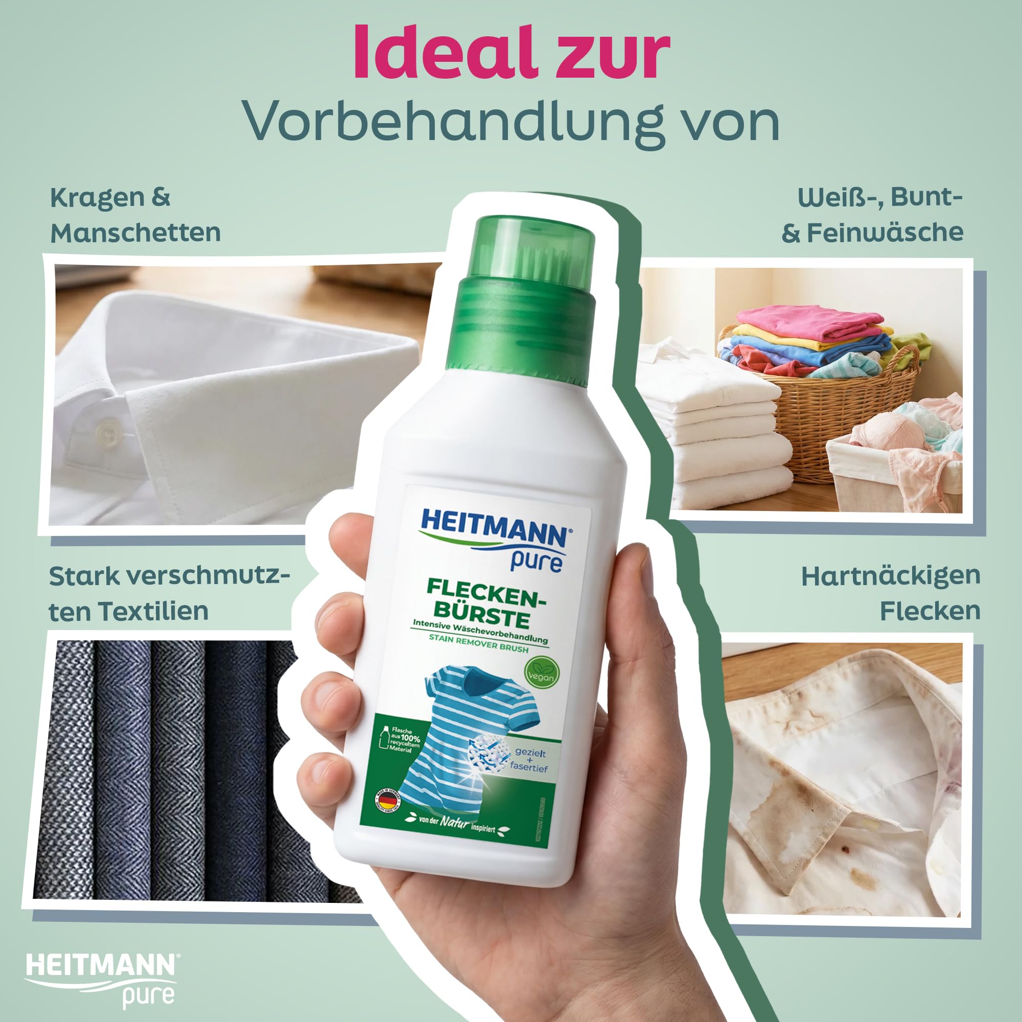 HEITMANN pure Fleckenbürste | Veganer Flecklöser mit praktischem Bürstenkopf | Ideal für Kragen und Manschetten | 250 ml 3