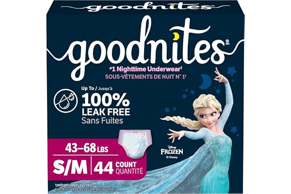 Huggies Goodnites Training Pants, Girls Bedwetting NightTime Underwear, Size S/M, 43-68 lbs, 44 Count, Giga Pack