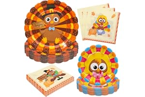 ceiba tree Thanksgiving Plates and Napkins Sets 24 Pack Turkey Paper Dinner Plates and Dessert Plates Dinnerware Set Party Supplies