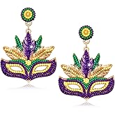 Mardi Gras Earrings for Women, Beaded Dangle Earrings Statement Carnival Earrings, Mardi Gras Accessory for Party Favors, Fat Tuesday Celebrations, Mardi Gras Parades Jewelry Gifts