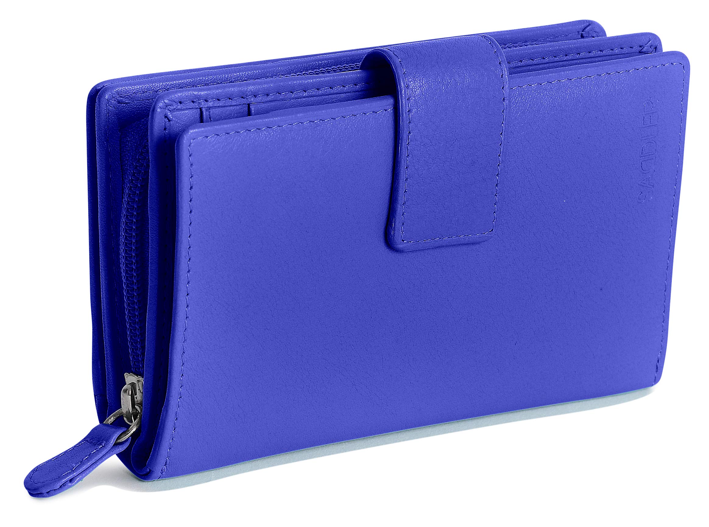SADDLER RFID Leather Bifold Wallet for Women – Large Clutch with Centre Zip Coin Pocket | Holds Cards, Cash & ID