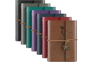 MALEDEN Leather Journal, 7 Pack Journals Notebooks Bulk, Refillable Journals for Writing, Lined Journal for Women Girls, Students Gifts, 160 Pages, 7 x 5 inches, Vintage Pendants Travel Journal, Multicolor