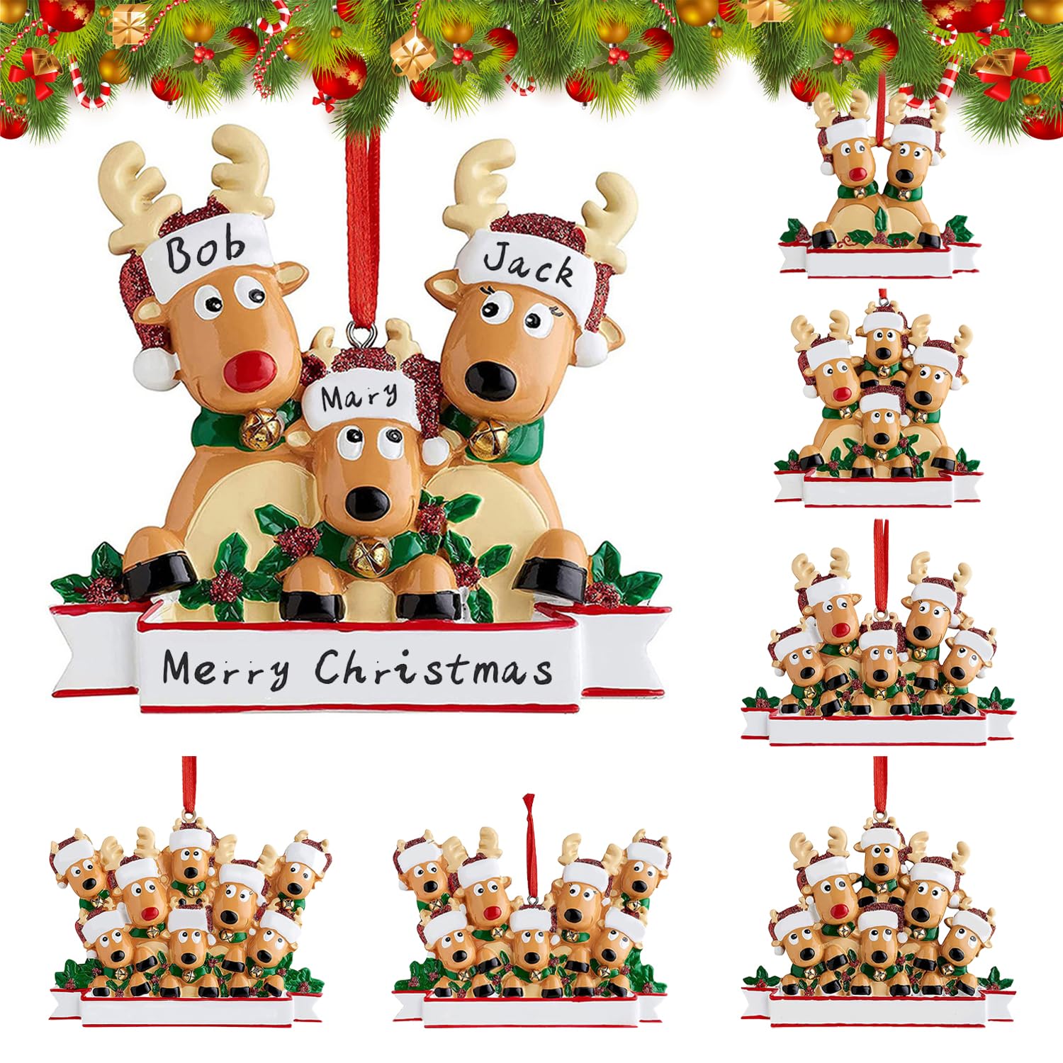 2025 Christmas Reindeer Family Decorations, Personalized DIY Christmas Ornaments Tree Hanging Pendant Family of 2,3,4,5,6,7,8, Xmas Decor Gifts for Home (Family of 3)