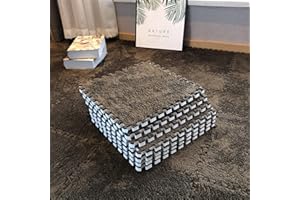 smabee Interlocking Carpet Shaggy Soft EVA Foam Mats Fluffy Area Rugs Protective Floor Tiles Exercise Play Mat for Children Kids Room Home Parlor Bedroom (12 Pcs, Brown)