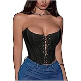 Floerns Women's Lace Up Y2k Corset Tops Strapless Grommet Eyelet Crop Tube Top