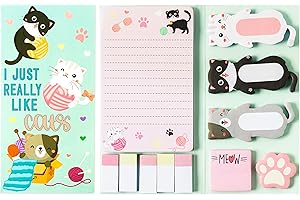 Xqumoi I Just Really Like Cat Sticky Notes Set, 550 Sheets, Cute Cat and Paw Shaped Self-Stick Notes Pads Animal Divider Tabs