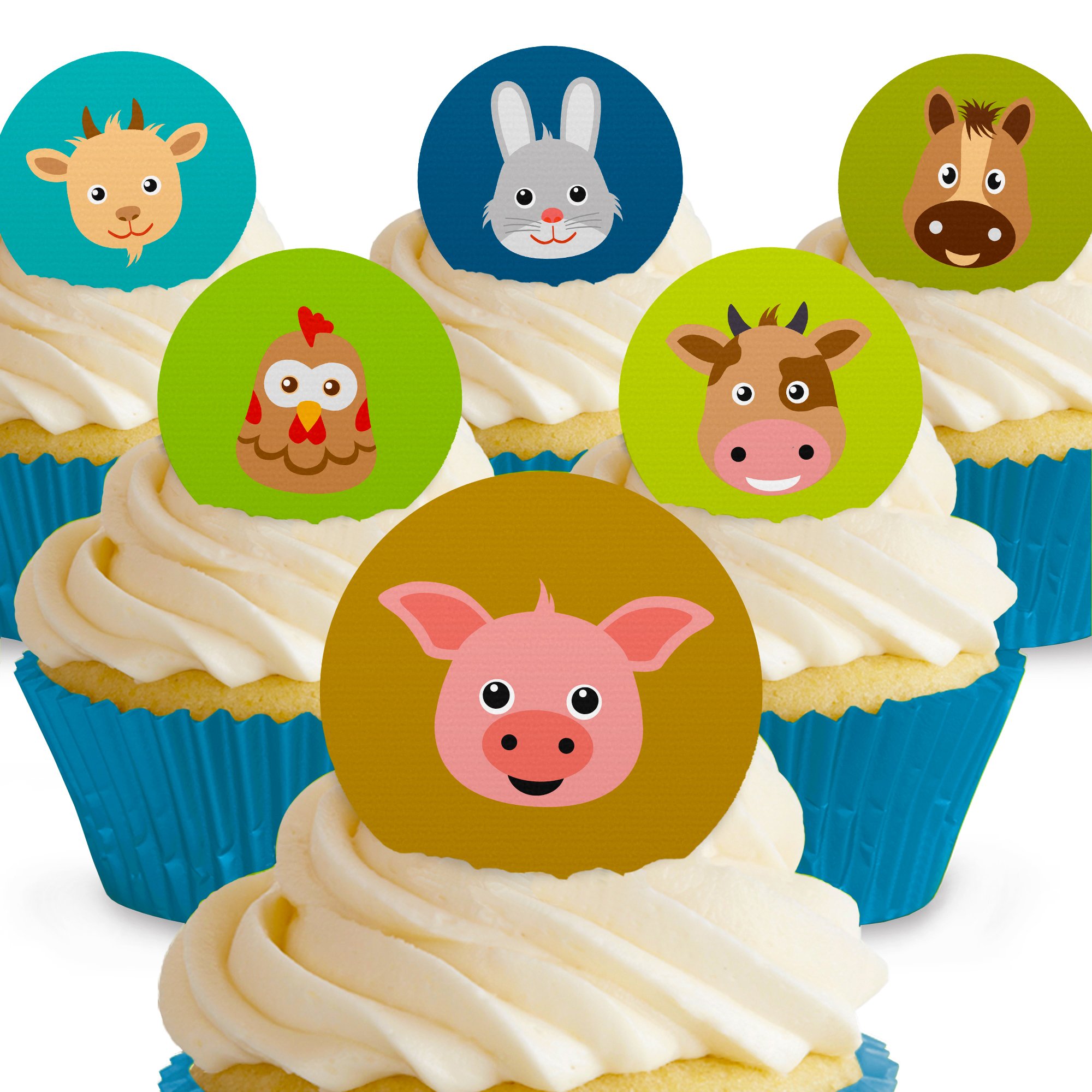 Cakeshop 12 x PRE-CUT Farm Animals (Drawn) Edible Cake Toppers