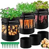 UJG 3 Pack 10 Gallon 360° Visibility Potato Grow Bags with Shading Flap, Plant Grow Bags for Growing Potatoes Heavy Duty Thickened Nonwoven Fabric Gardening Vegetable Growing Bags with Harvest Window