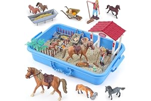 Cleboen Farm Horse Play Sand Toys Sensory Bins Sandbox for Kid - 2lb Magnetic Sensory Sand/ Horse Toys Playset, Sand Box Toys for Kids Boys Toddlers 3 4 5 6 7 Birthday Gift Idea