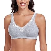 Curyon Women's Cotton Bra Non Padded Wirefree Lift Lace Floral Plus Size Comfort Everyday Bras