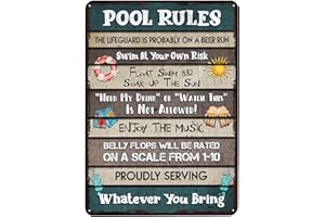 V Vibepy All Over Printed, Pool Rules Metal Sign 12x16 Inches, Funny Pool Decorations, Poolside Outdoor Metal Sign