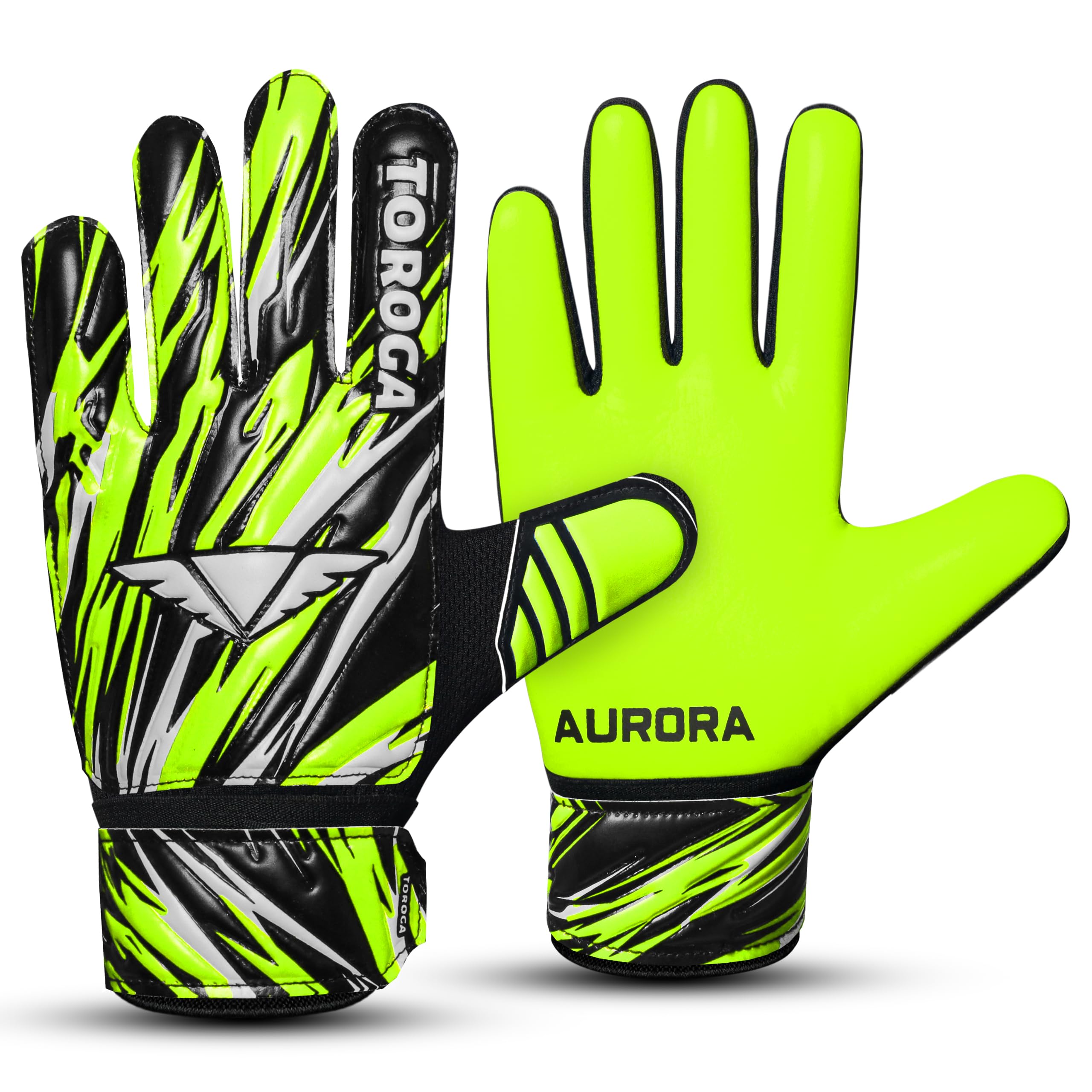 TOROGA Football Goalkeeper Gloves For Boys kids Children Youth Soccer Goalie Glove with Super Grip Palms (Fluorescent Yellow, 8)