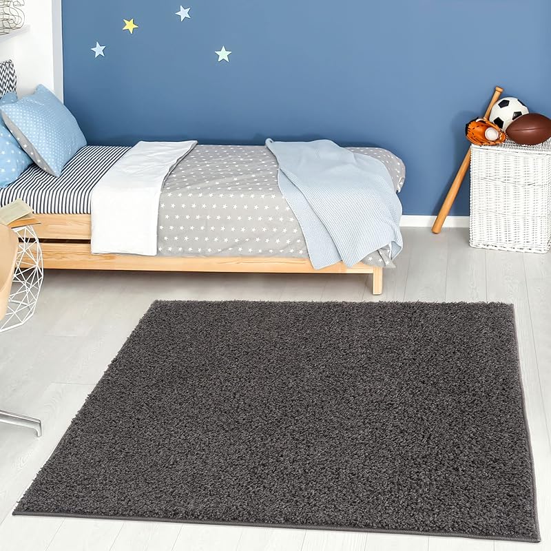 THE RUGS Living Room Shaggy Rug 120x120 cm Dark Grey 30 mm Thick