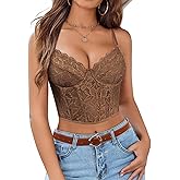 Avidlove Lace Bralette for Women V Neck Bustier Corset Tops with Underwired Racerback Adjustable Strap Crop Top