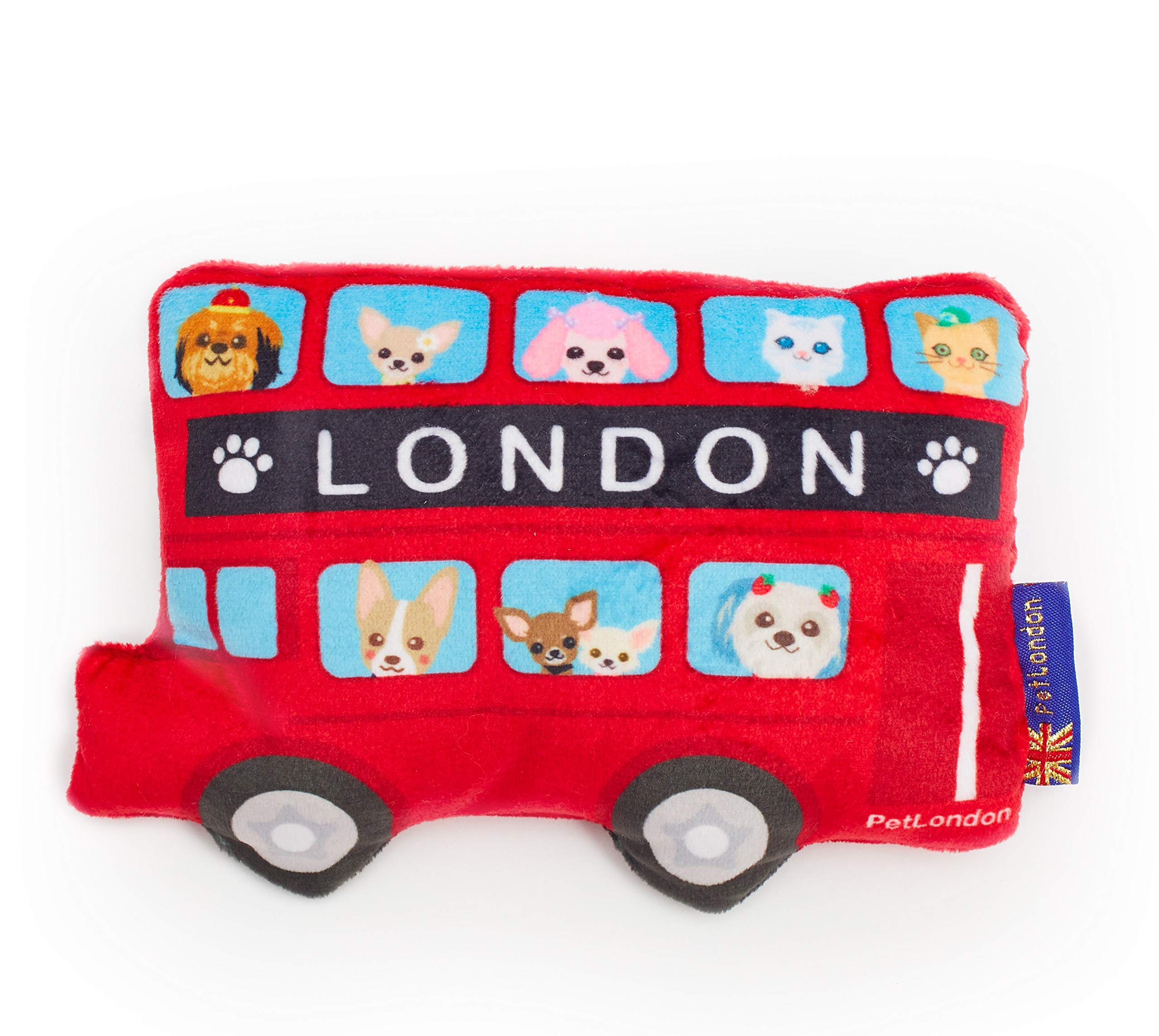 PetLondon Graphical London Red Bus Dog Toy - Fun Printed London Routemaster British Red Soft Plush Toy - 7"