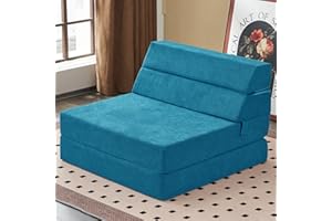 jela Sofa Bed Foldable Mattress Luxury Miss Fabric, Folding Sleeper Sofa Chair Bed Floor Mattress Floor Couch, Fold Out Couch Futon Mattress for Guest Room, Living Room (83"x33",Lightblue)