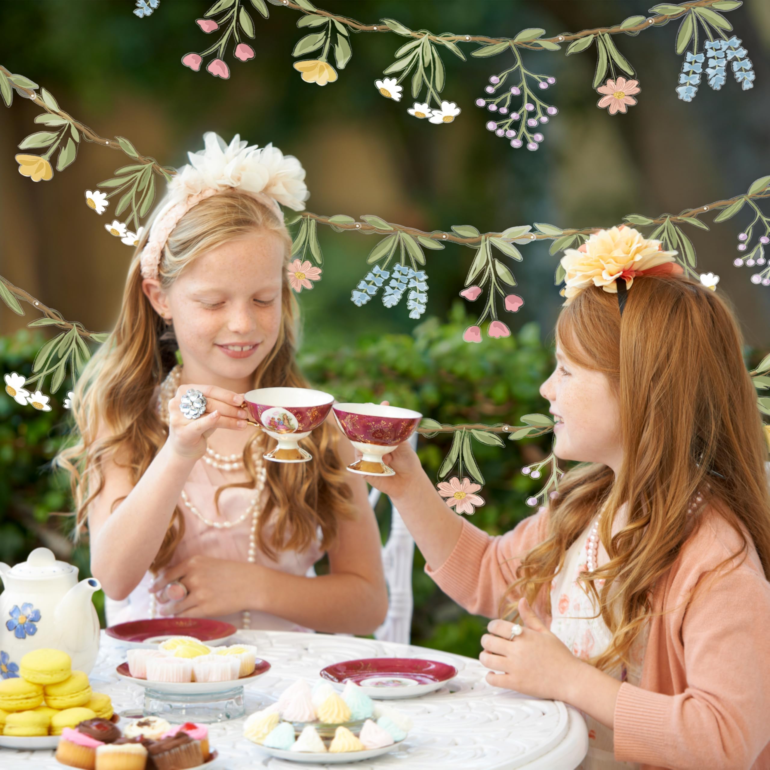 Cheerland Flower Banner Wildflower Garland for Enchanted Garden Party Woodland Theme Picnic Wedding Baby Shower Birthday Onederland Tea Party Supplies Girl Party Decorations 2pcs