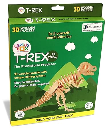 Genius Box - Play some Learning T Rex The Prehistoric Predator 3D Wooden Cube Puzzle Educational Activity Kit | Educational Toy | DIY | Engaging | STEM | Do it Yourself