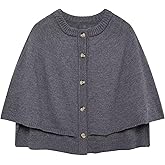 HOULENGS Women's Round Neck Shawl Cardigan Sweater Casual Button Down Cropped Knit Cape Coat Fall Trendy Sweater Jacket