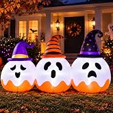 7 ft Halloween Inflatables Ghost Pumpkin Outdoor Decoration with LED Light | Inflatable Ghost Pumpkin Wizard Decoration, Built-in Leds, Blow up Halloween Outdoor Decor, Holiday Garden Lawn Decor