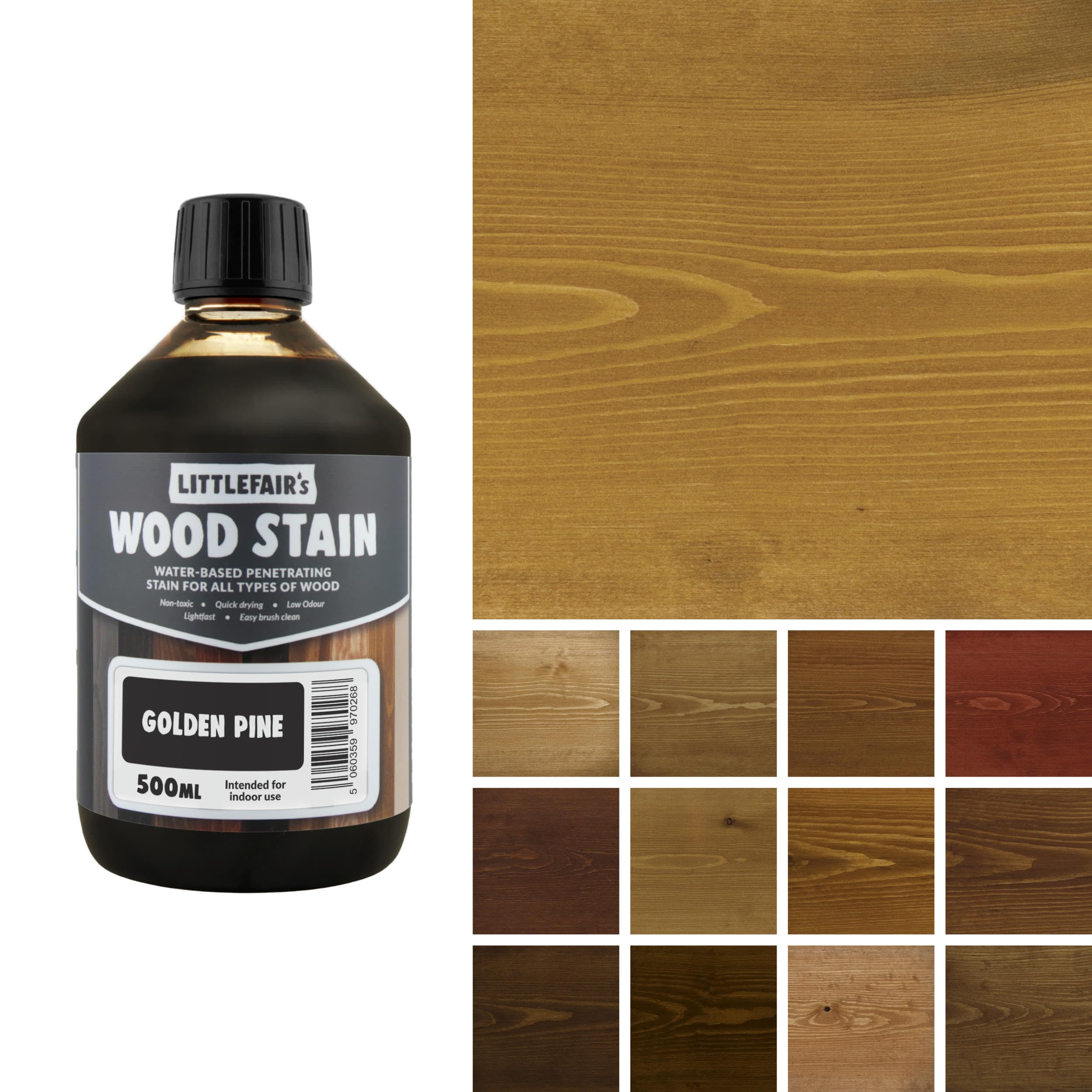 Littlefair's Wood Stain Water-Based - (Golden Pine) – Non-Toxic, Eco-Friendly & Quick Drying - Easy-to-Apply, Concentrated Formula for All Wood Types – 500ml