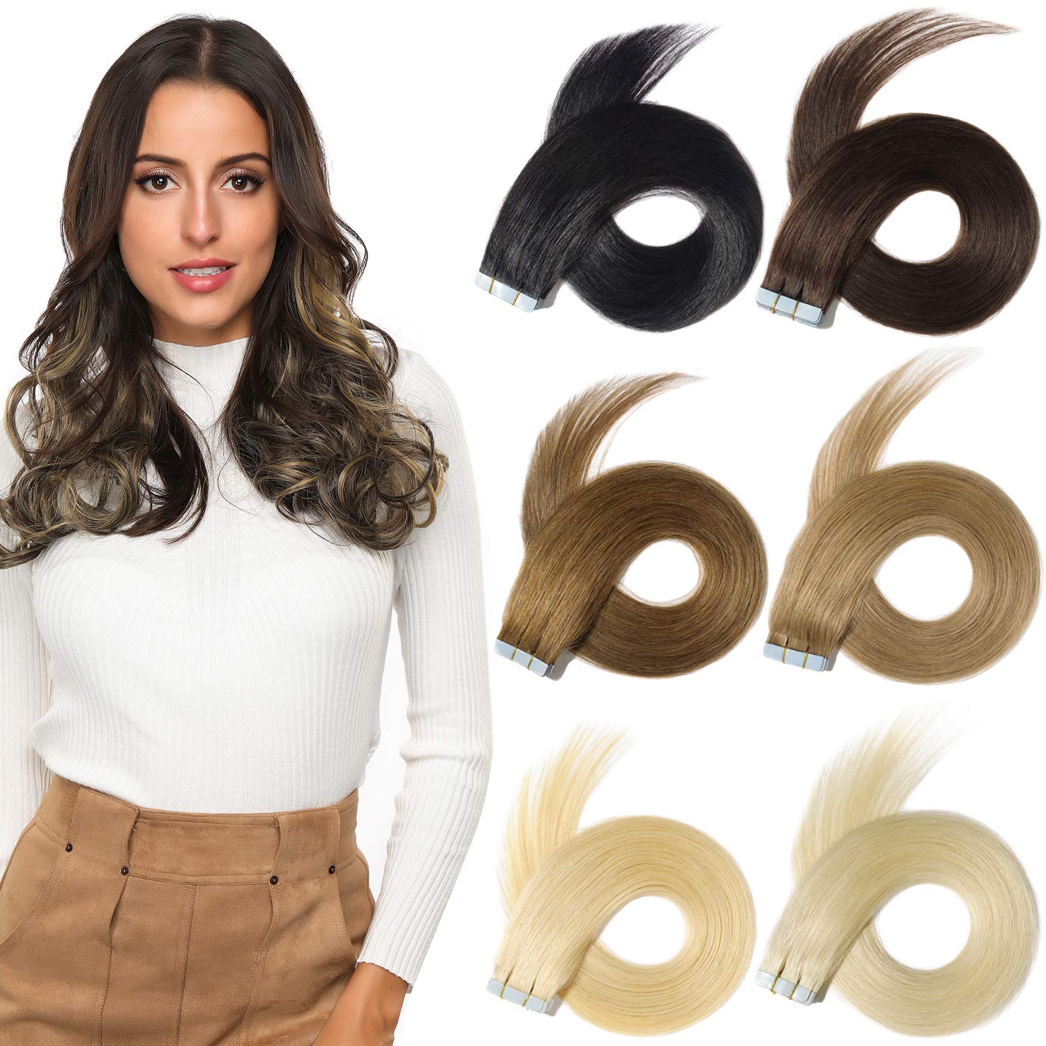 Yamel Tape in Hair Extensions Remy Human Hair, Secure Skin Weft Hair Extensions Seamless 40g/Pack 20Pcs 10 Inch Highlight 18P613# Ash Blonde & Bleach Blonde Mixed