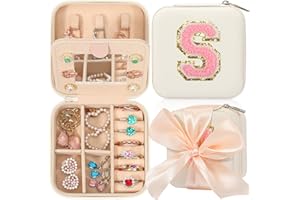 CHMI Travel Jewelry Case, White Travel Jewelry Box, Travel Jewelry Organizer, Travel Gifts for Women Girls, Jewelry Organizer Box, Birthday Gifts for Women, Christmas Gifts for Teens Girls - Initial S
