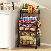 Homsorout Can Organizer for Pantry - Rolling Snack Cart, Multi-Layer Soda Can Organizer for Pantry, Mobile Beverage Storage Rack with Wheels, Versatile Metal Shelf for Kitchen and Office, Black Brown