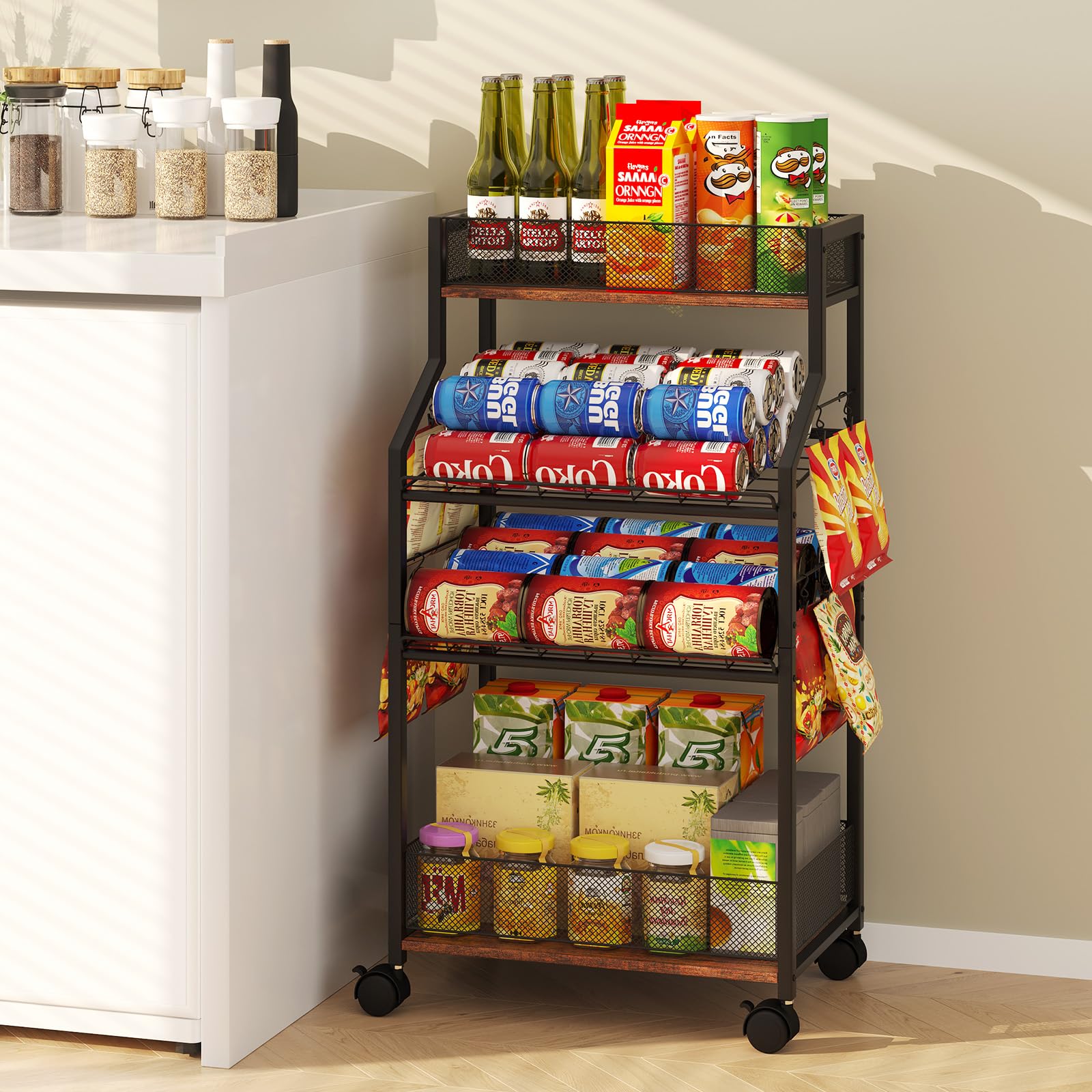 Photo 1 of Homsorout Can Organizer for Pantry - Rolling Snack Cart, Multi-Layer Soda Can Organizer